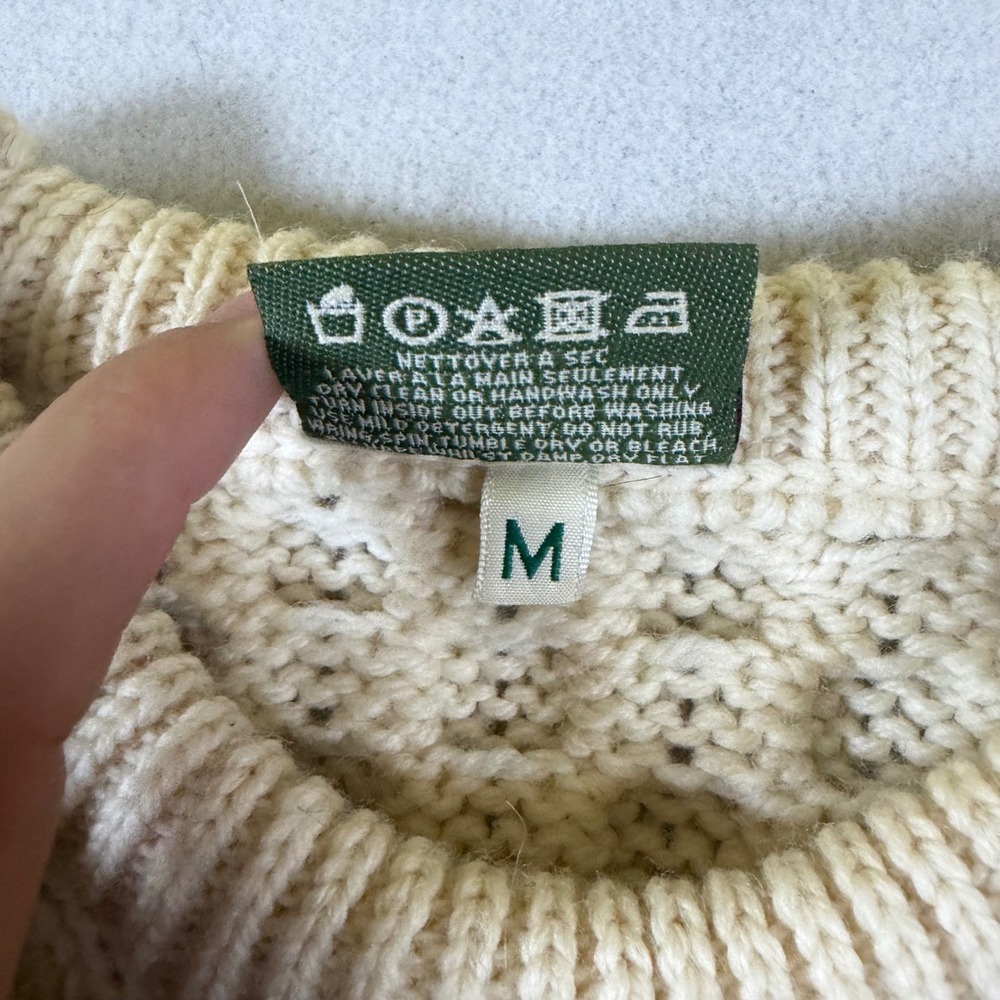 Carraig Donn Merino Wool Aran Fisherman Sweater Cream Mens Medium Ireland - Picture 3 of 5